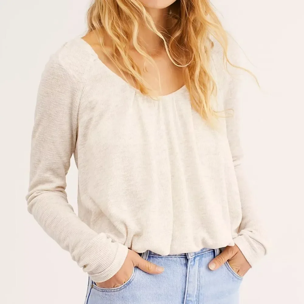 NWT Free People Bondi Thermal Cropped Swing Top in Blue